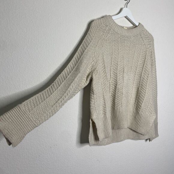 H&M Chunky Knit Slit Hem Slit Cuff Khaki Sweater M - Picture 3 of 9